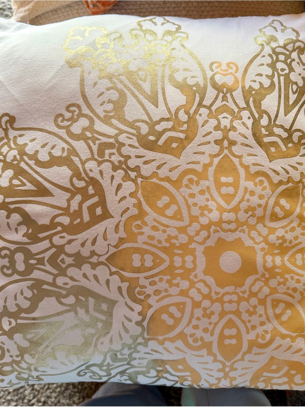 Decorative White and Gold Medallion Throw Pillow